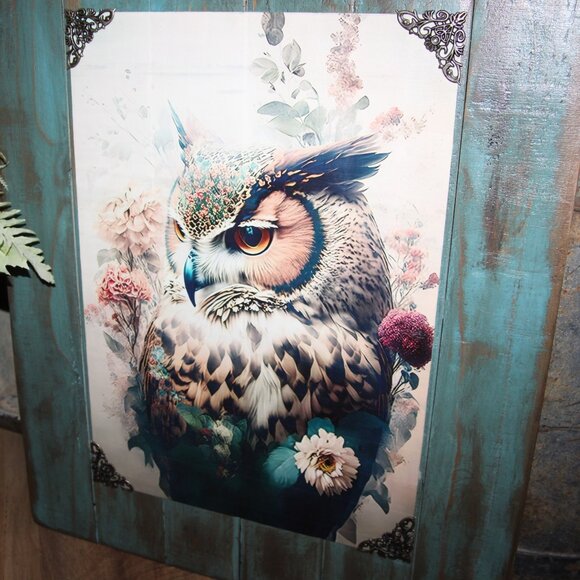NEW Lrg Rustic Distressed Eclectic Owl & Floral BOHO Farmhouse Wall Decor Art - Picture 3 of 6